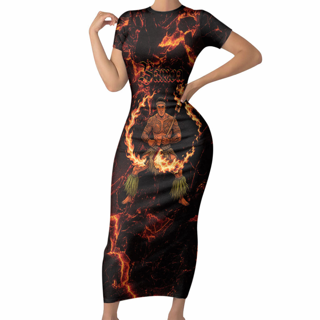 Samoa Siva Afi Dance Fireknife Short Sleeve Bodycon Dress Polynesian Heritage Fire Dance