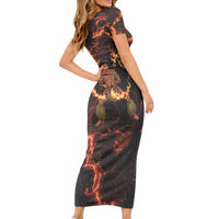 Samoa Siva Afi Dance Fireknife Short Sleeve Bodycon Dress Polynesian Heritage Fire Dance