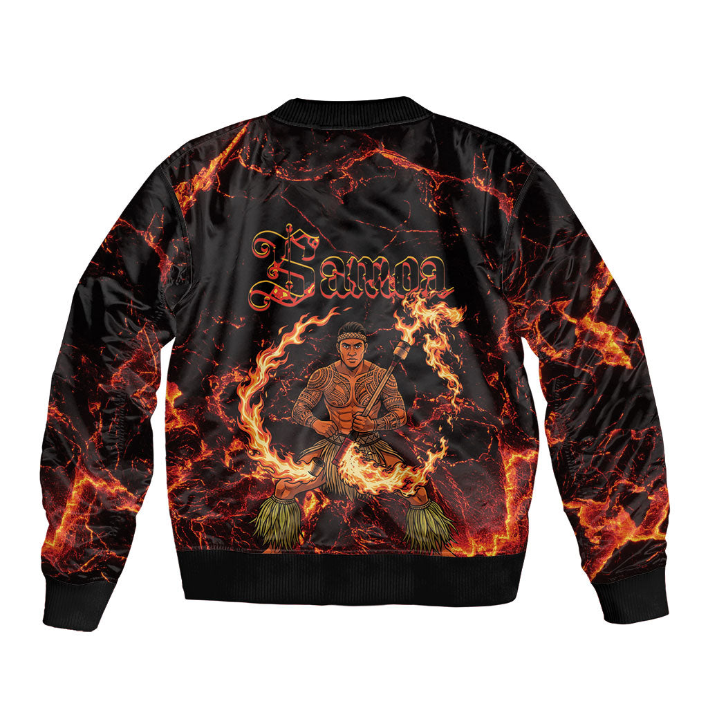 Samoa Siva Afi Dance Fireknife Sleeve Zip Bomber Jacket Polynesian Heritage Fire Dance