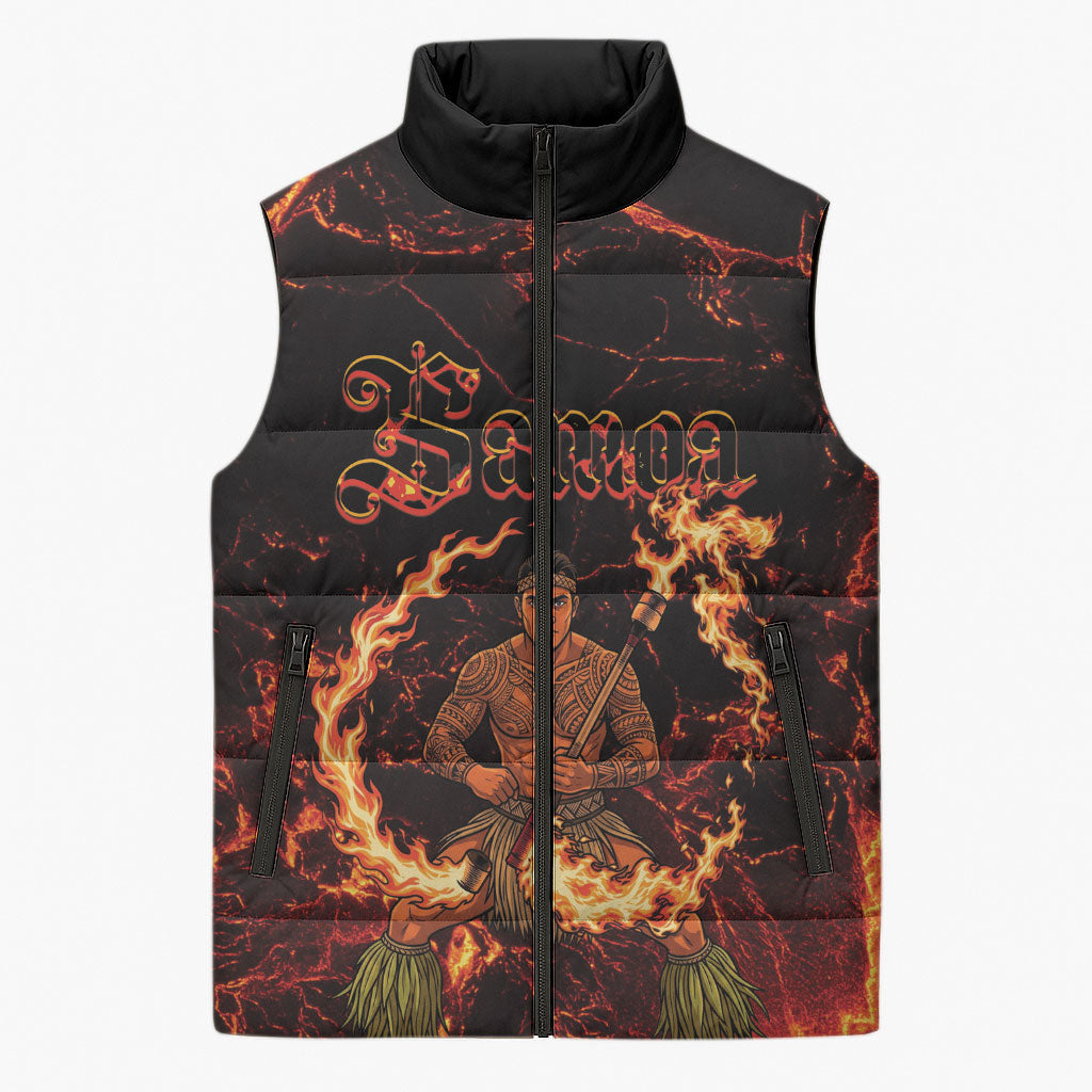 Samoa Siva Afi Dance Fireknife Sleeveless Puffer Jacket Polynesian Heritage Fire Dance