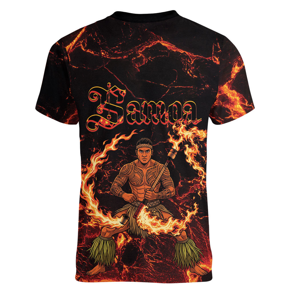Samoa Siva Afi Dance Fireknife Women V-Neck T-Shirt Polynesian Heritage Fire Dance
