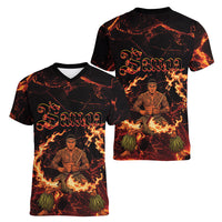 Samoa Siva Afi Dance Fireknife Women V-Neck T-Shirt Polynesian Heritage Fire Dance