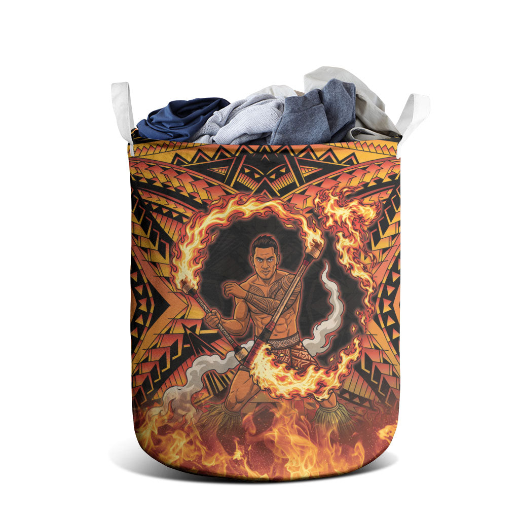 Samoa Siva Afi Dance Fireknife Laundry Basket Samoan Tribal Motif Dancing in the Fire