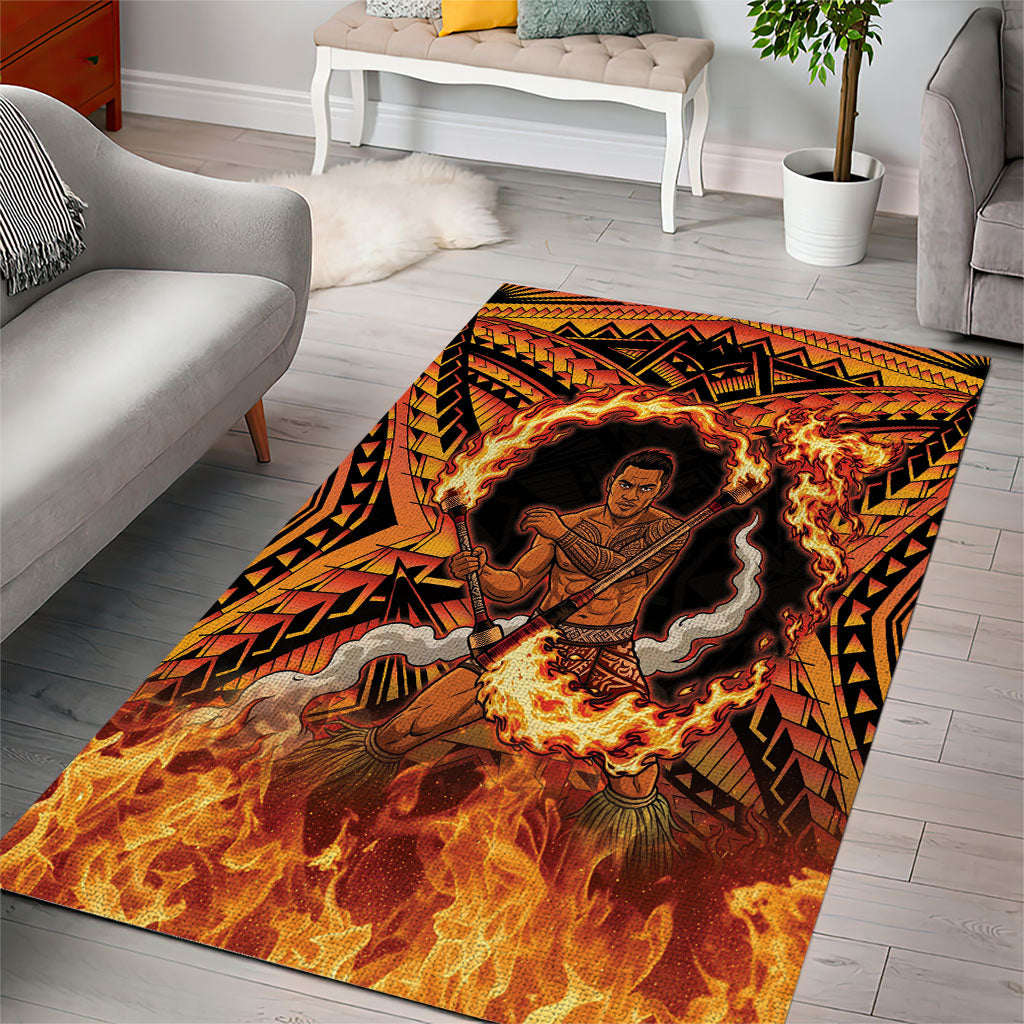 Samoa Siva Afi Dance Fireknife Area Rug Samoan Tribal Motif Dancing in the Fire