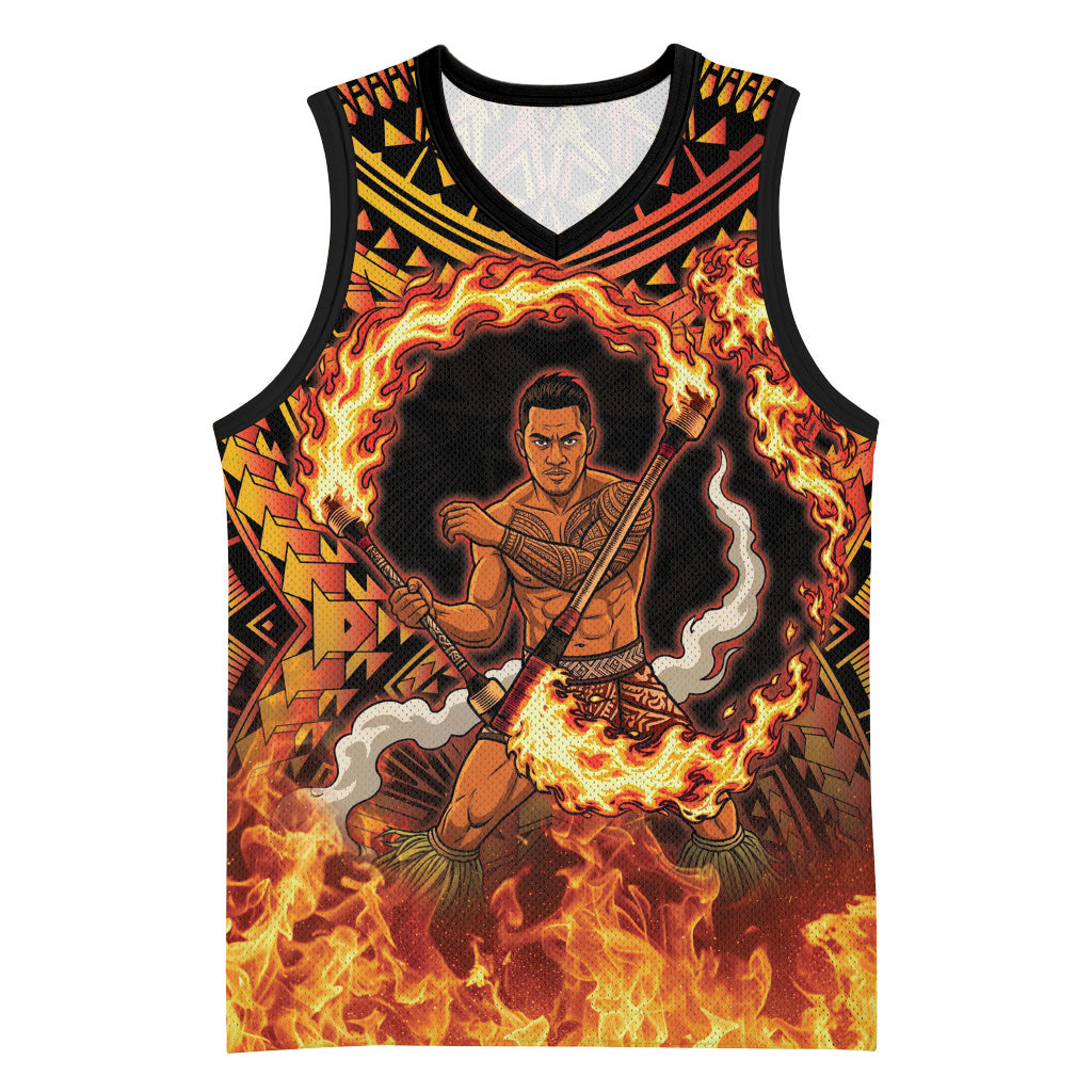 Samoa Siva Afi Dance Fireknife Basketball Jersey Samoan Tribal Motif Dancing in the Fire