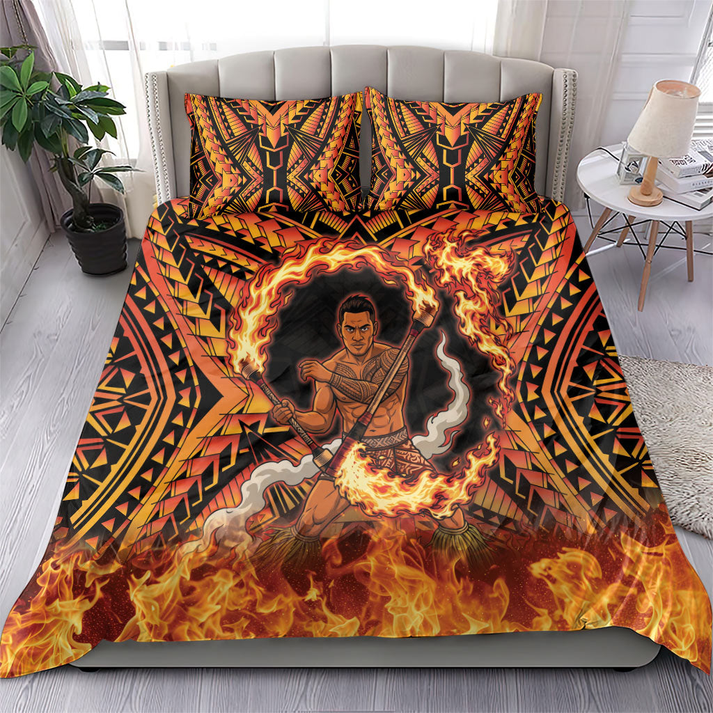 Samoa Siva Afi Dance Fireknife Bedding Set Samoan Tribal Motif Dancing in the Fire