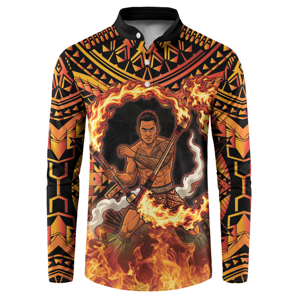 Samoa Siva Afi Dance Fireknife Button Sweatshirt Samoan Tribal Motif Dancing in the Fire