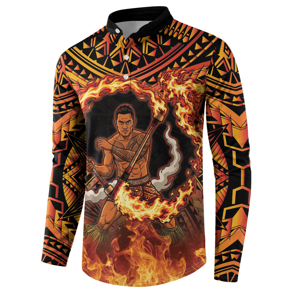 Samoa Siva Afi Dance Fireknife Button Sweatshirt Samoan Tribal Motif Dancing in the Fire