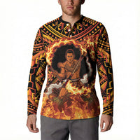 Samoa Siva Afi Dance Fireknife Button Sweatshirt Samoan Tribal Motif Dancing in the Fire