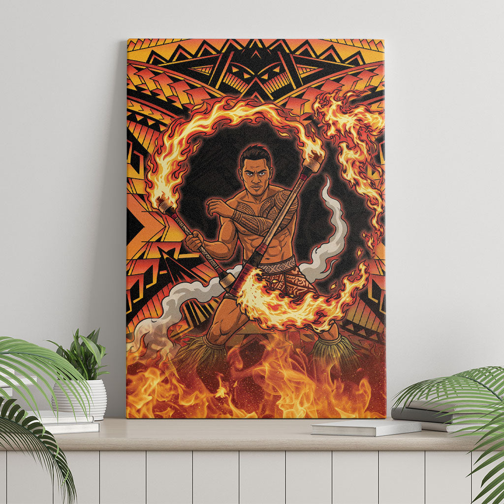 Samoa Siva Afi Dance Fireknife Canvas Wall Art Samoan Tribal Motif Dancing in the Fire