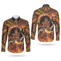 Samoa Siva Afi Dance Fireknife Couples Matching Mermaid Dress and Long Sleeve Button Shirt Samoan Tribal Motif Dancing in the Fire