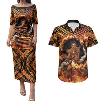 Samoa Siva Afi Dance Fireknife Couples Matching Puletasi and Hawaiian Shirt Samoan Tribal Motif Dancing in the Fire