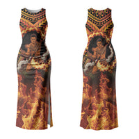 Samoa Siva Afi Dance Fireknife Couples Matching Tank Maxi Dress and Long Sleeve Button Shirt Samoan Tribal Motif Dancing in the Fire