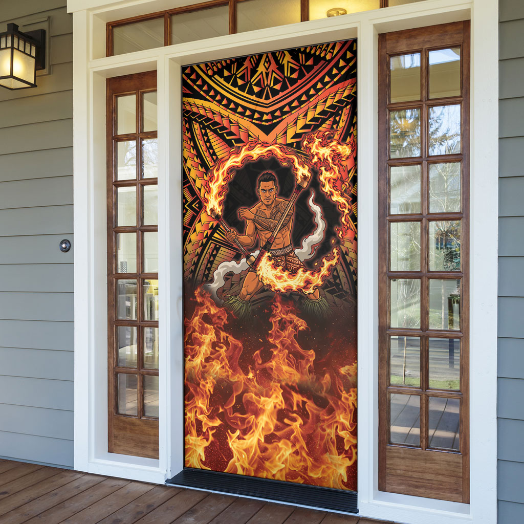 Samoa Siva Afi Dance Fireknife Door Cover Samoan Tribal Motif Dancing in the Fire