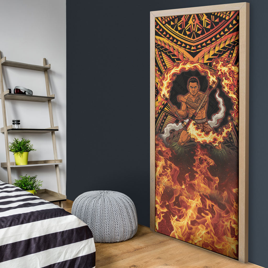 Samoa Siva Afi Dance Fireknife Door Cover Samoan Tribal Motif Dancing in the Fire