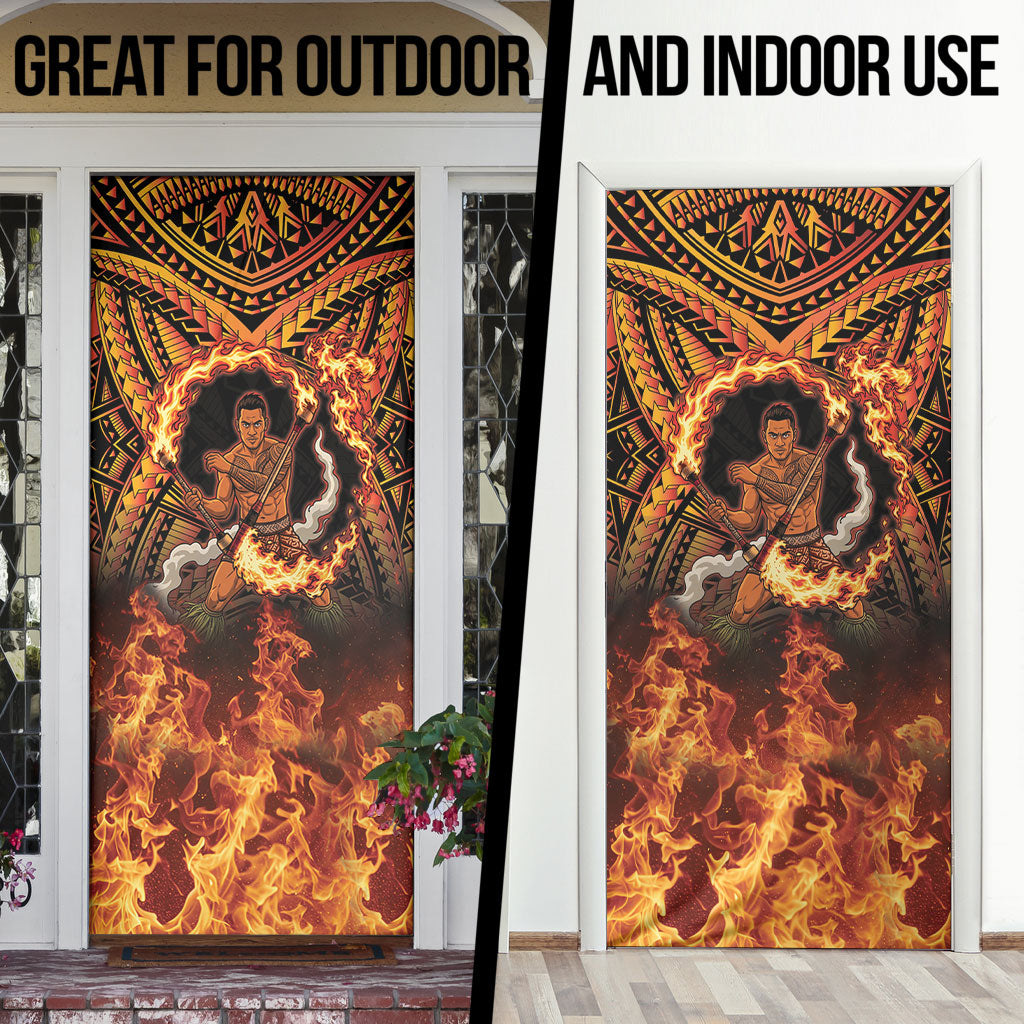 Samoa Siva Afi Dance Fireknife Door Cover Samoan Tribal Motif Dancing in the Fire