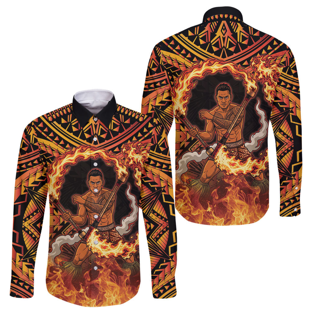 Samoa Siva Afi Dance Fireknife Family Matching Mermaid Dress and Hawaiian Shirt Samoan Tribal Motif Dancing in the Fire