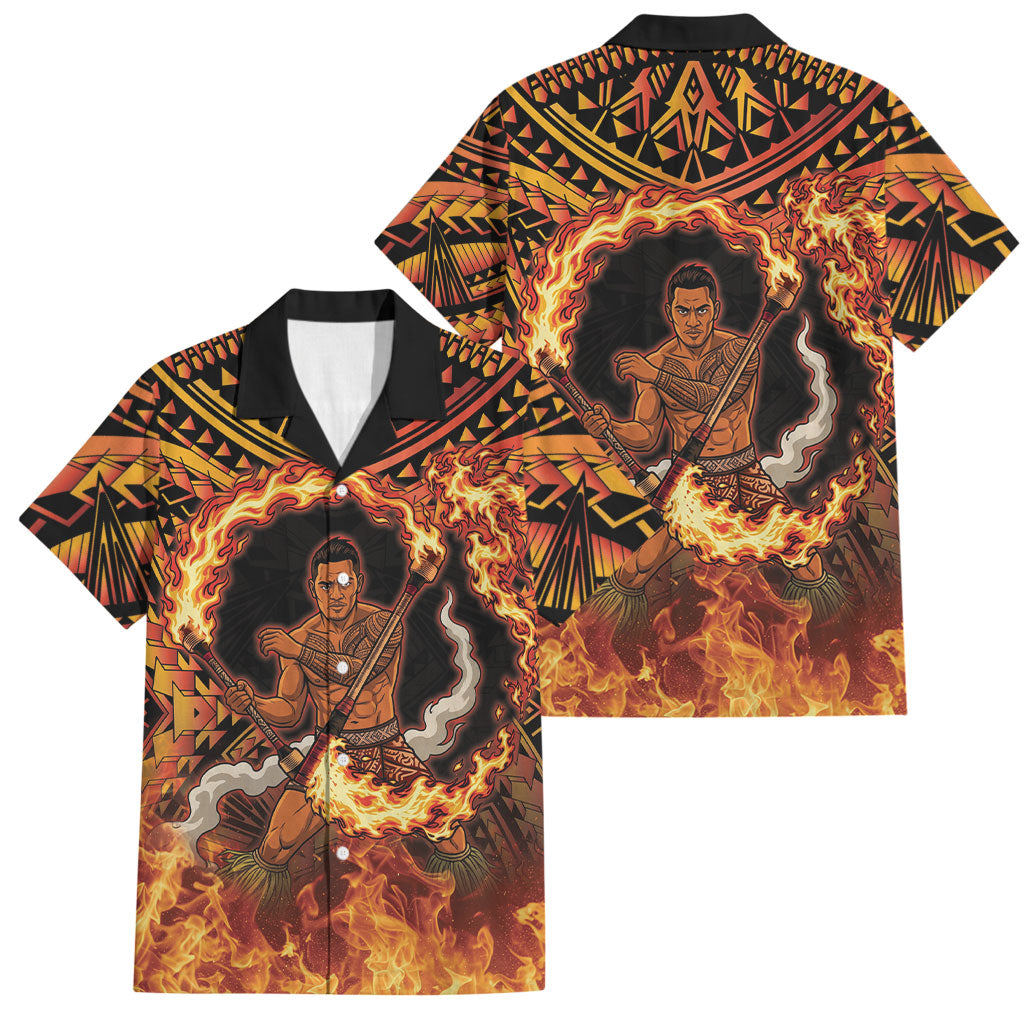 Samoa Siva Afi Dance Fireknife Family Matching Off Shoulder Maxi Dress and Hawaiian Shirt Samoan Tribal Motif Dancing in the Fire