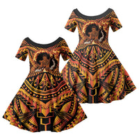 Samoa Siva Afi Dance Fireknife Family Matching Off Shoulder Short Dress and Hawaiian Shirt Samoan Tribal Motif Dancing in the Fire
