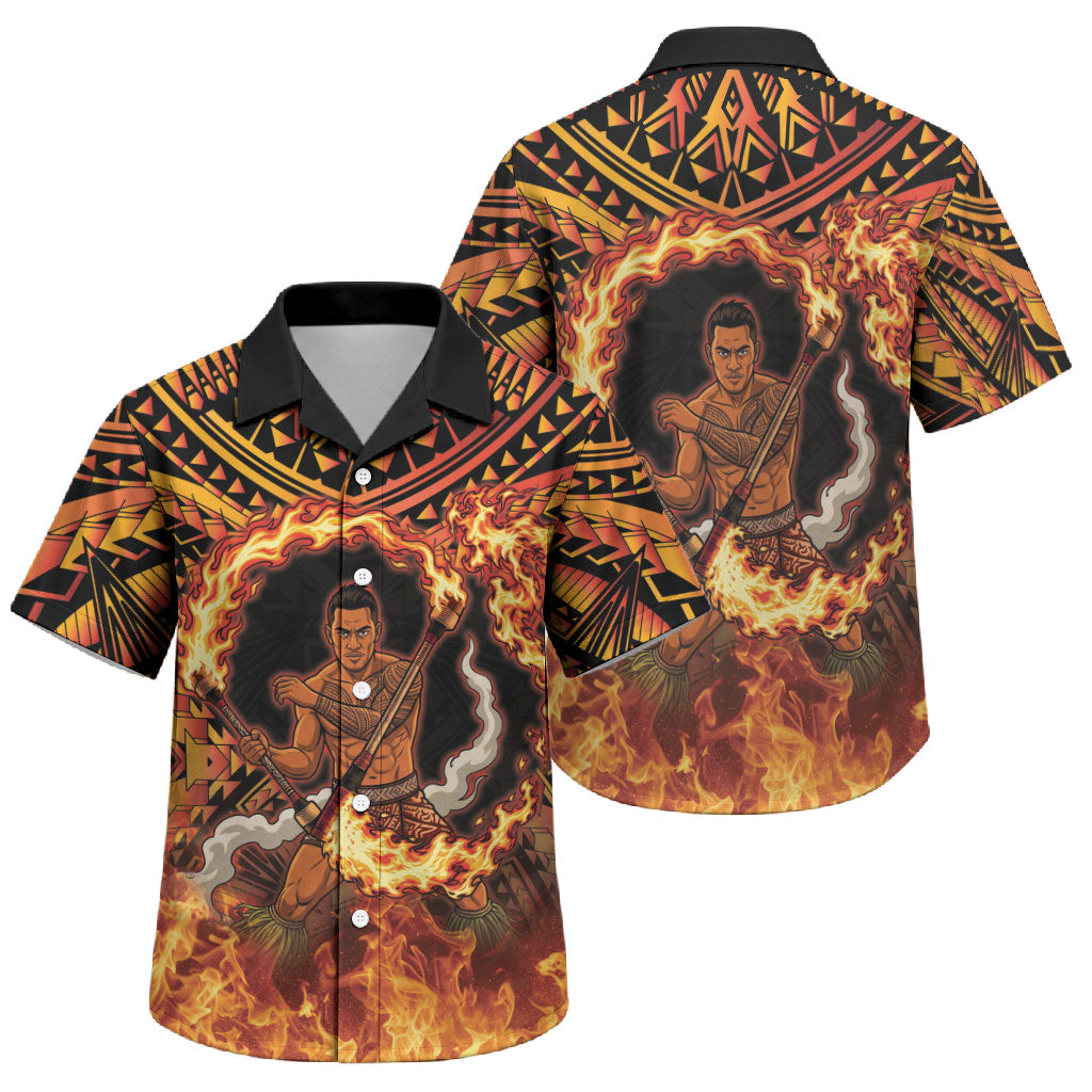Samoa Siva Afi Dance Fireknife Family Matching Puletasi and Hawaiian Shirt Samoan Tribal Motif Dancing in the Fire
