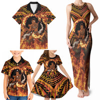 Samoa Siva Afi Dance Fireknife Family Matching Tank Maxi Dress and Hawaiian Shirt Samoan Tribal Motif Dancing in the Fire