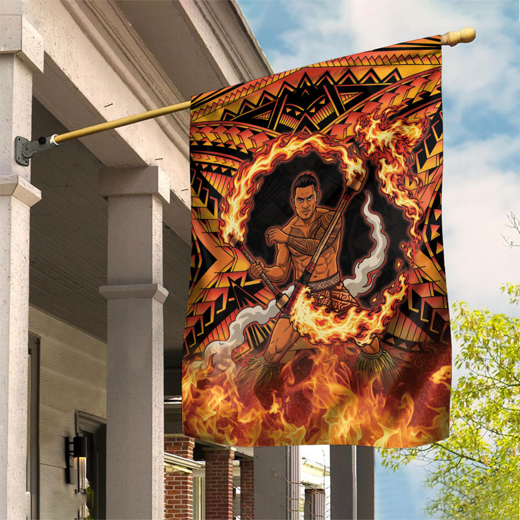 Samoa Siva Afi Dance Fireknife Garden Flag Samoan Tribal Motif Dancing in the Fire
