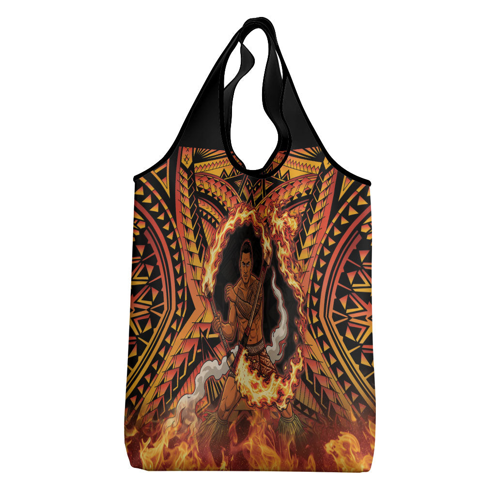 Samoa Siva Afi Dance Fireknife Grocery Bag Samoan Tribal Motif Dancing in the Fire