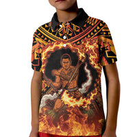 Samoa Siva Afi Dance Fireknife Kid Polo Shirt Samoan Tribal Motif Dancing in the Fire