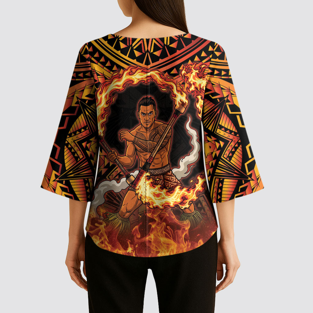 Samoa Siva Afi Dance Fireknife Kimono Sleeve Blouse Samoan Tribal Motif Dancing in the Fire