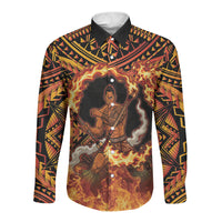 Samoa Siva Afi Dance Fireknife Long Sleeve Button Shirt Samoan Tribal Motif Dancing in the Fire