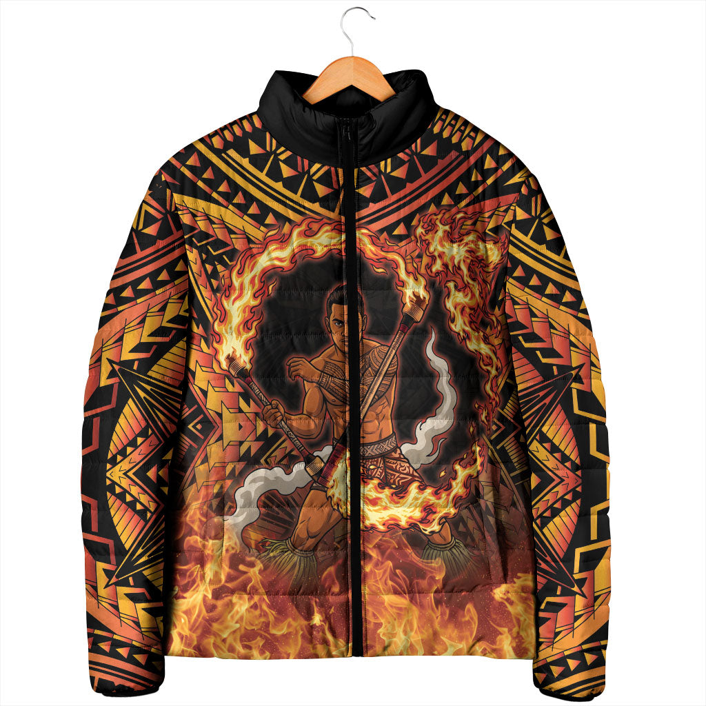 Samoa Siva Afi Dance Fireknife Padded Jacket Samoan Tribal Motif Dancing in the Fire
