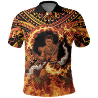 Samoa Siva Afi Dance Fireknife Polo Shirt Samoan Tribal Motif Dancing in the Fire