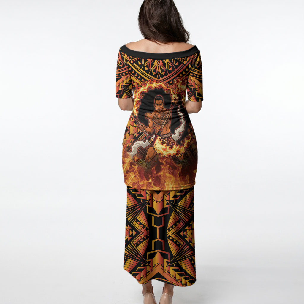 Samoa Siva Afi Dance Fireknife Puletasi Samoan Tribal Motif Dancing in the Fire