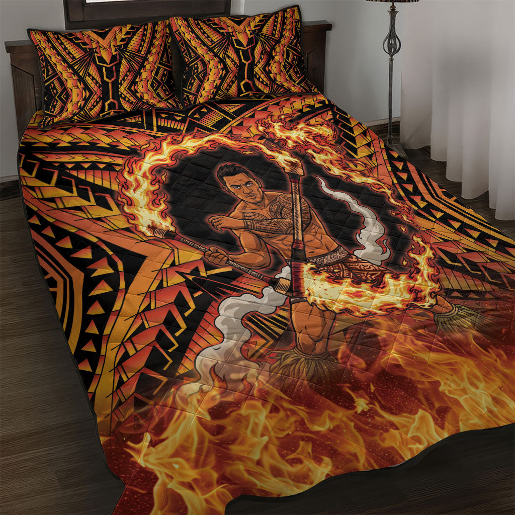 Samoa Siva Afi Dance Fireknife Quilt Bed Set Samoan Tribal Motif Dancing in the Fire
