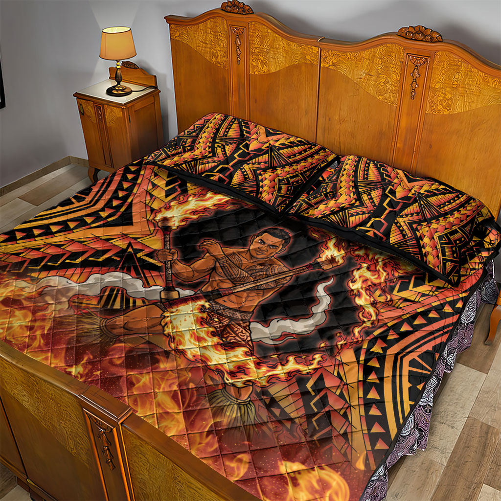 Samoa Siva Afi Dance Fireknife Quilt Bed Set Samoan Tribal Motif Dancing in the Fire