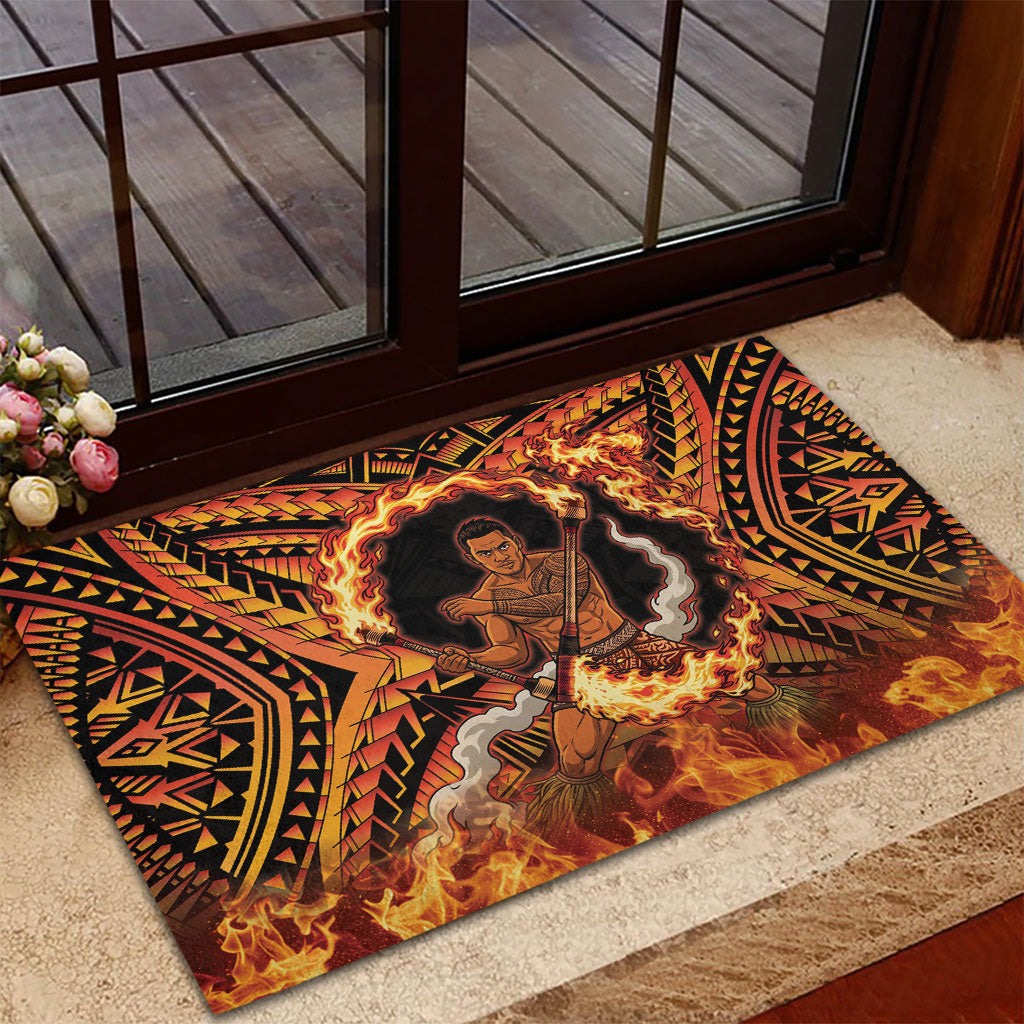 Samoa Siva Afi Dance Fireknife Rubber Doormat Samoan Tribal Motif Dancing in the Fire