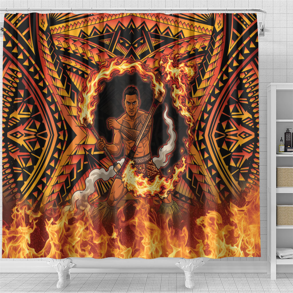 Samoa Siva Afi Dance Fireknife Shower Curtain Samoan Tribal Motif Dancing in the Fire