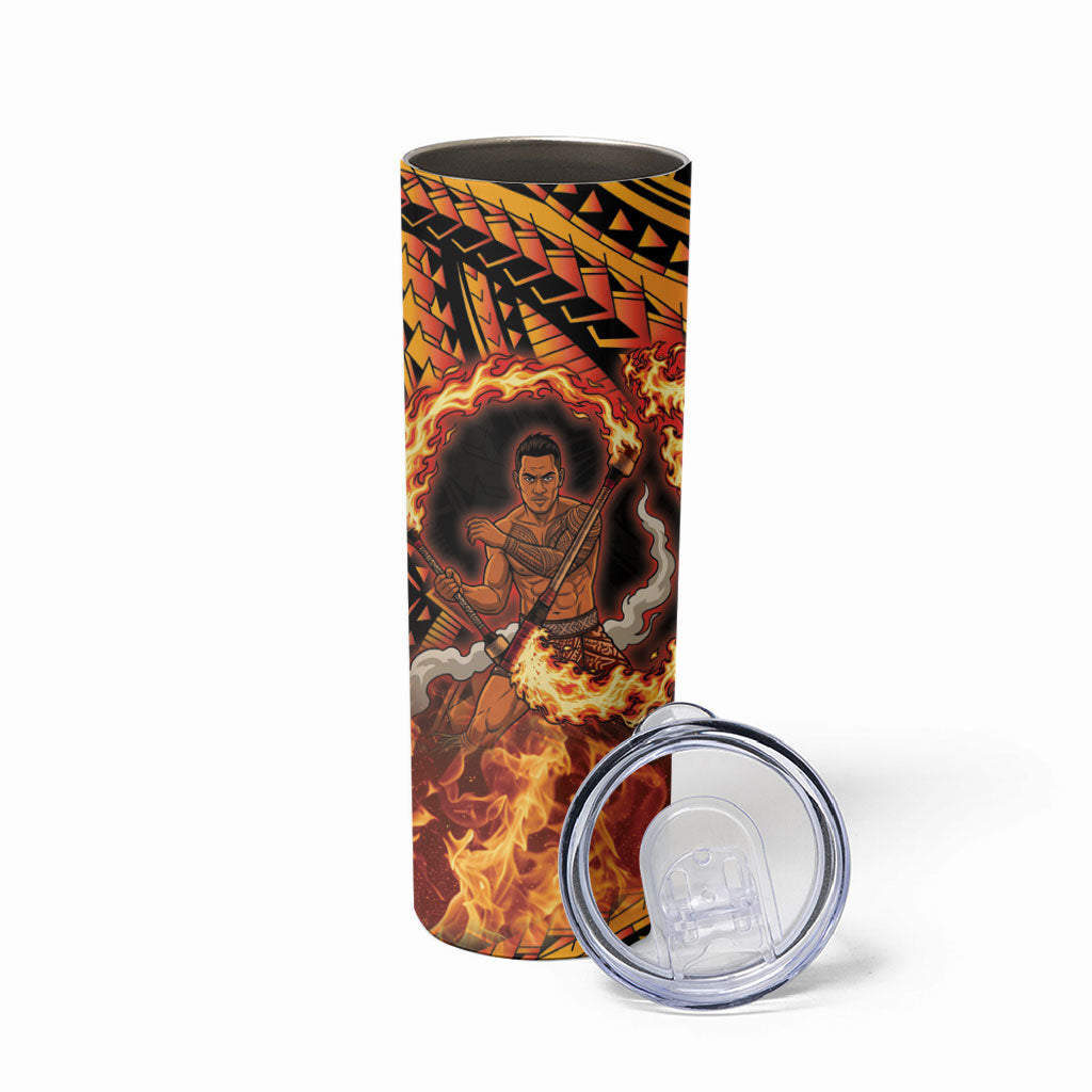 Samoa Siva Afi Dance Fireknife Skinny Tumbler Samoan Tribal Motif Dancing in the Fire