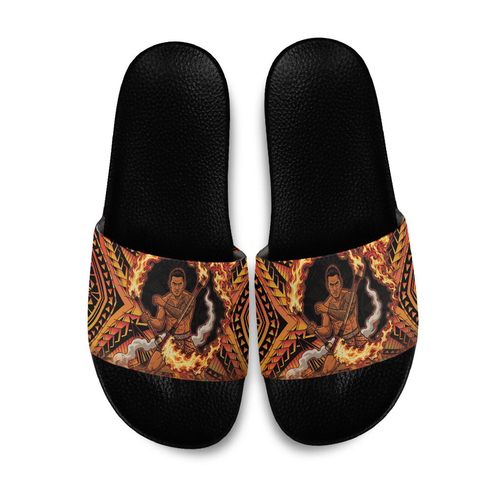 Samoa Siva Afi Dance Fireknife Slide Sandals Samoan Tribal Motif Dancing in the Fire LT9 Red - Polynesian Pride