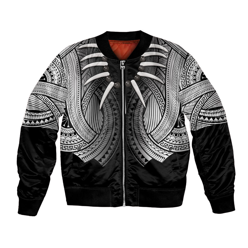 Samoan Ula Nifo Afi Tribal Bomber Jacket Polynesian Pattern LT9 Unisex Black - Polynesian Pride