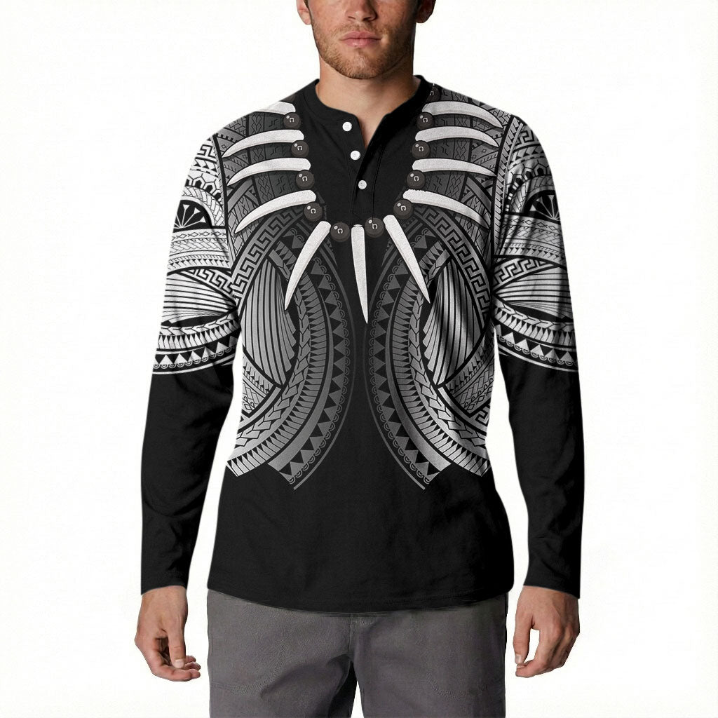 Samoan Ula Nifo Afi Tribal Button Sweatshirt Polynesian Pattern