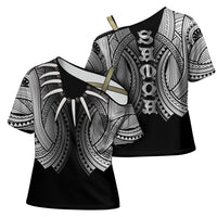 Samoan Ula Nifo Afi Tribal Cross Shoulder Shirt Polynesian Pattern