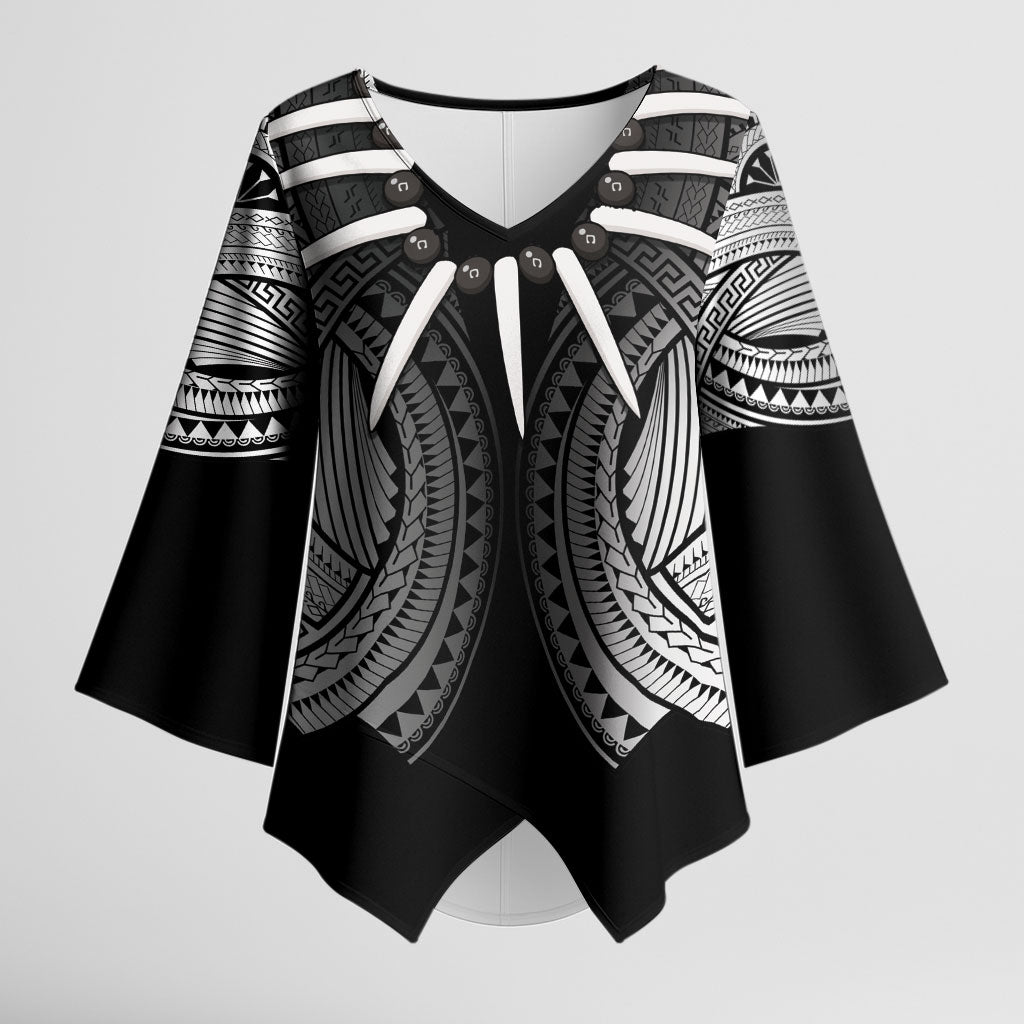 Samoan Ula Nifo Afi Tribal Kimono Sleeve Blouse Polynesian Pattern