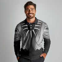 Samoan Ula Nifo Afi Tribal Long Sleeve Polo Shirt Polynesian Pattern