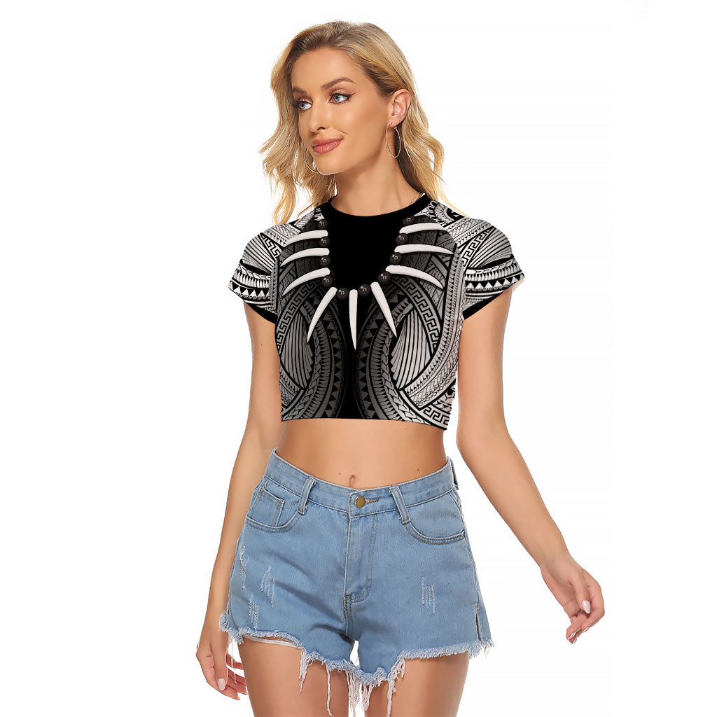 Samoan Ula Nifo Afi Tribal Raglan Cropped T Shirt Polynesian Pattern