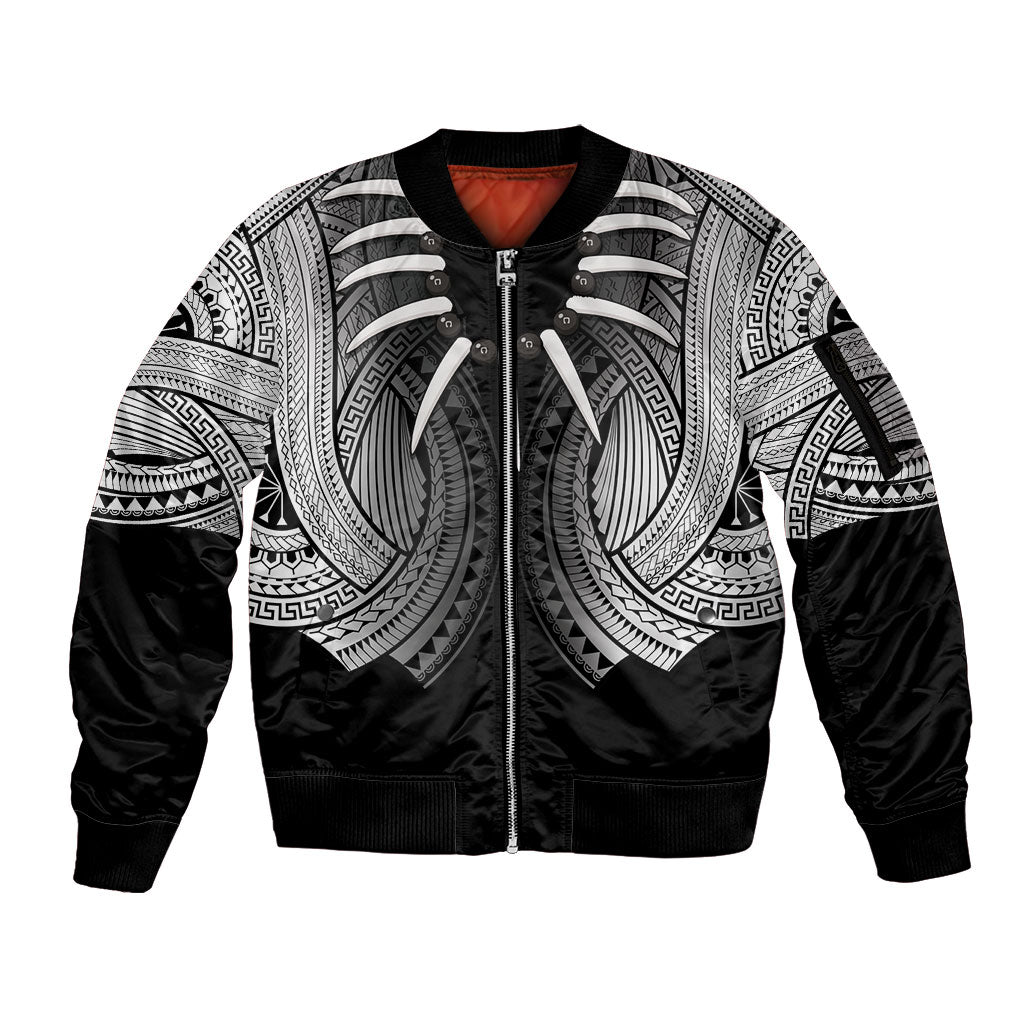 Samoan Ula Nifo Afi Tribal Sleeve Zip Bomber Jacket Polynesian Pattern LT9 Unisex Black - Polynesian Pride