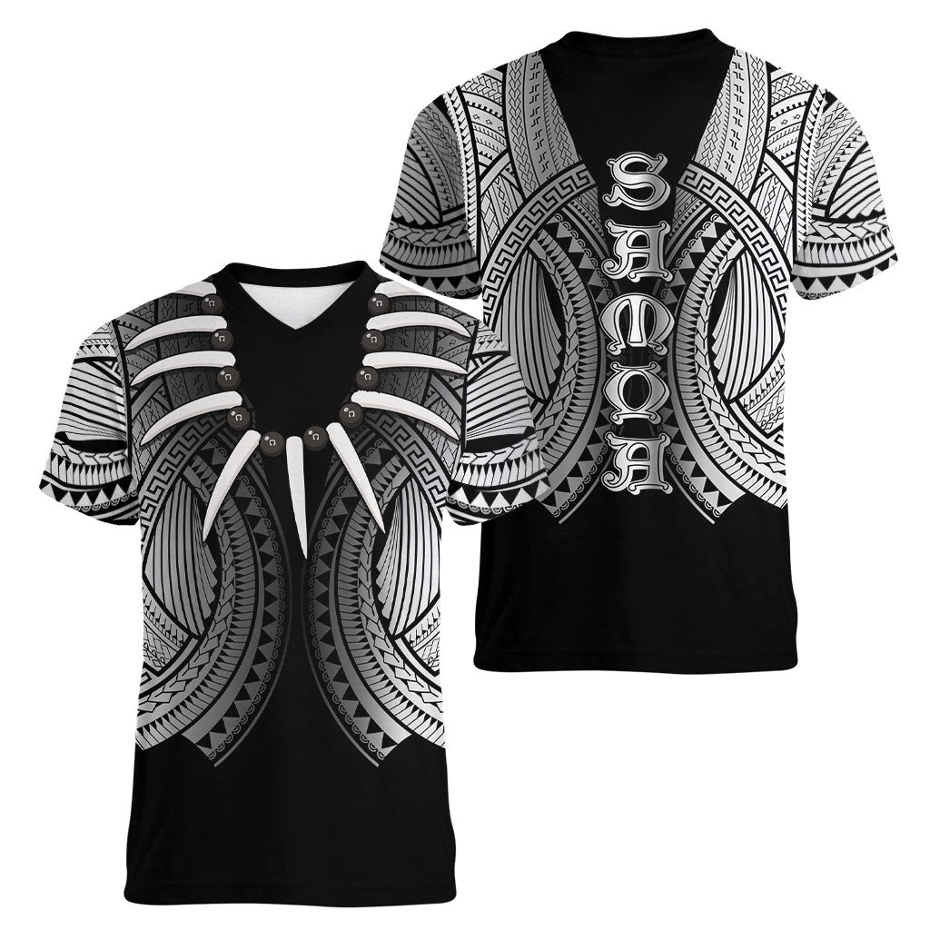 Samoan Ula Nifo Afi Tribal Women V-Neck T-Shirt Polynesian Pattern