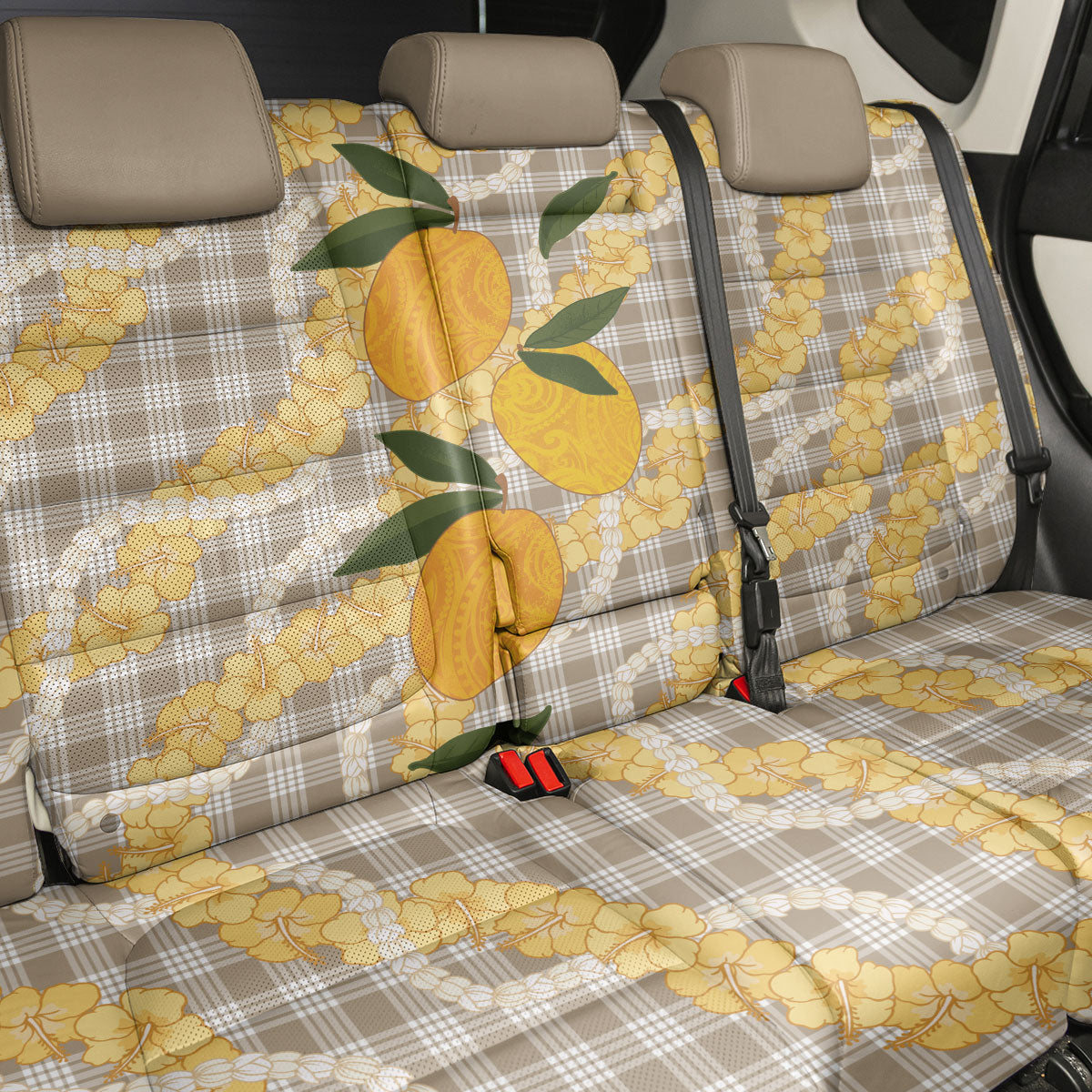 Maku'e Hawaiian Mango Palaka Back Car Seat Cover Aloha Hibiscus Pikake Lei