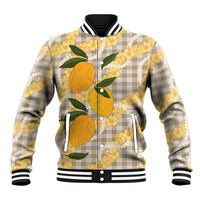 Maku'e Hawaiian Mango Palaka Baseball Jacket Aloha Hibiscus Pikake Lei