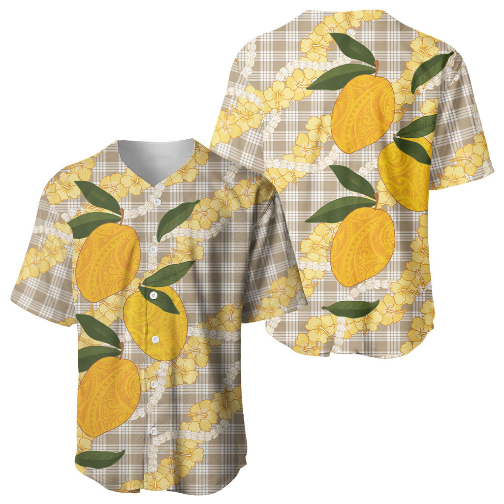 Maku'e Hawaiian Mango Palaka Baseball Jersey Aloha Hibiscus Pikake Lei